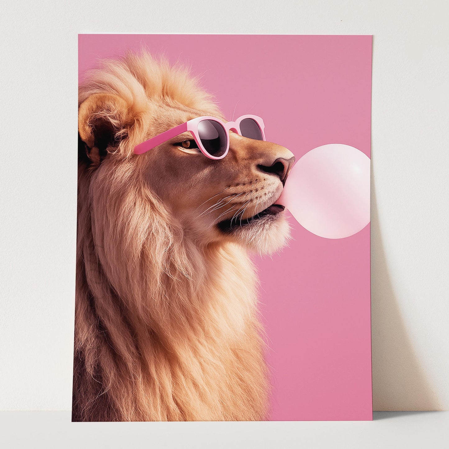 Lion Wearing Sunglasses Blowing Pink Bubble Gum
