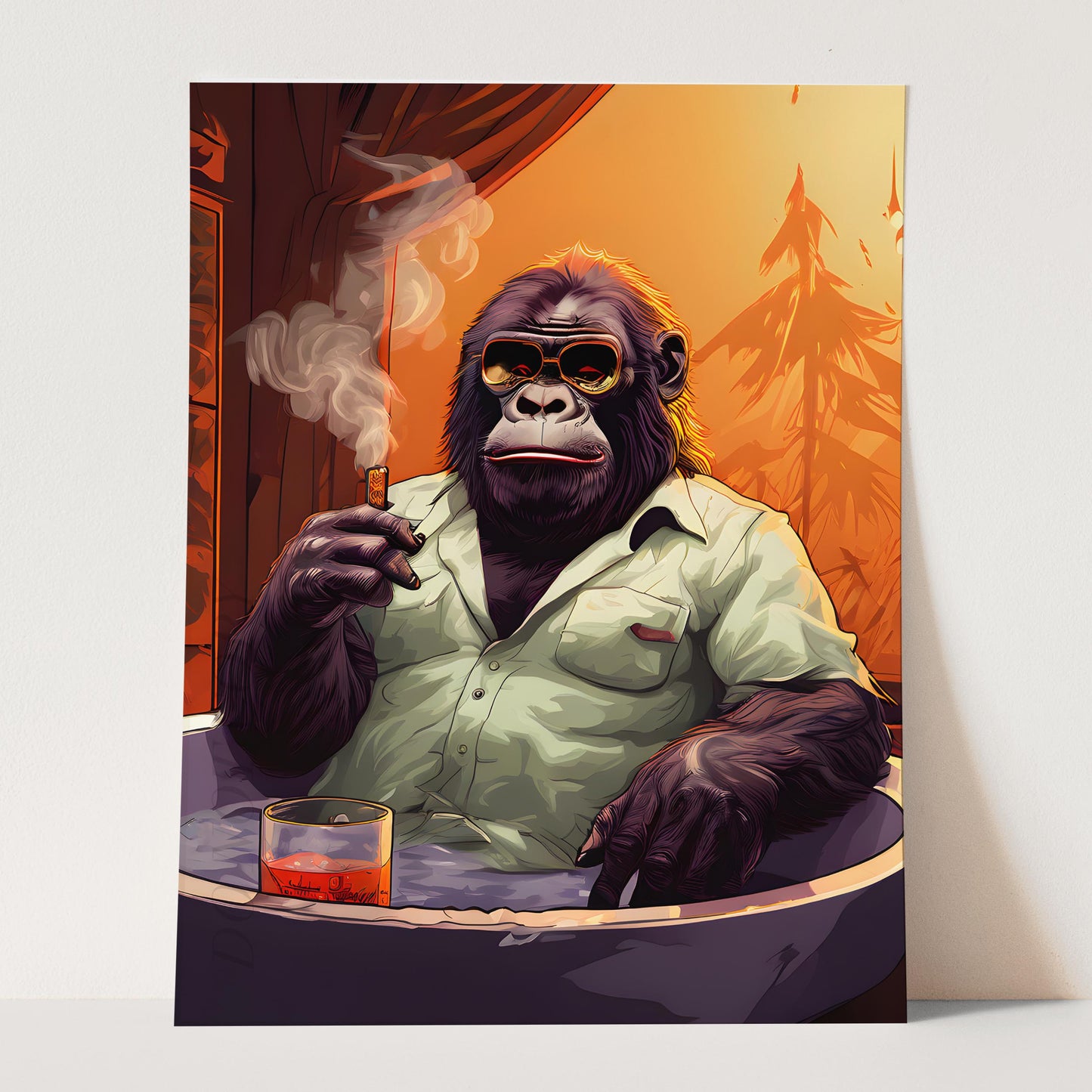 Gorilla Smoking A Cigar In The Bathtub