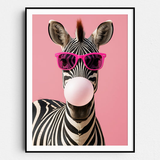 Zebra With Sunglasses Blowing Pink Bubble Gum