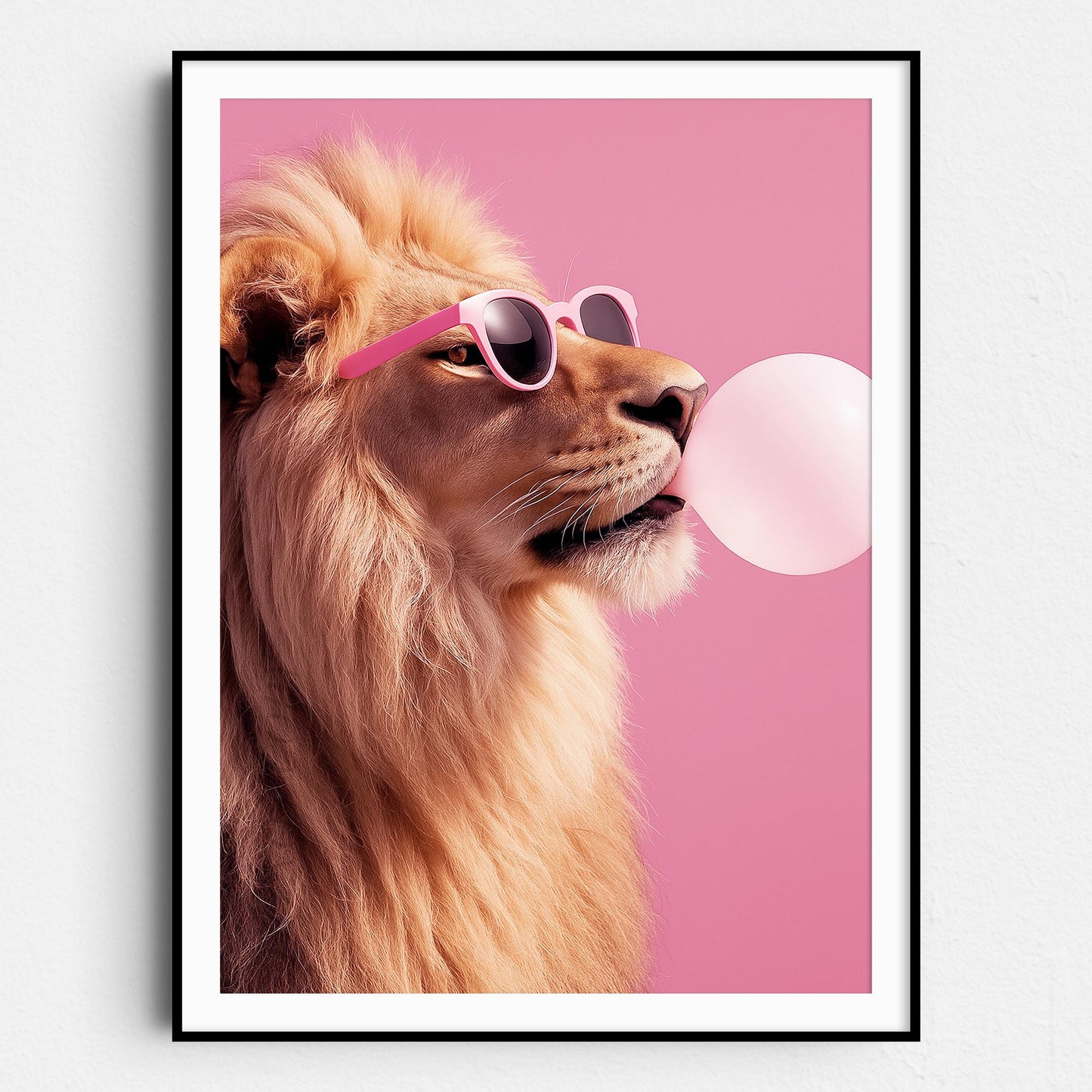 Lion Wearing Sunglasses Blowing Pink Bubble Gum