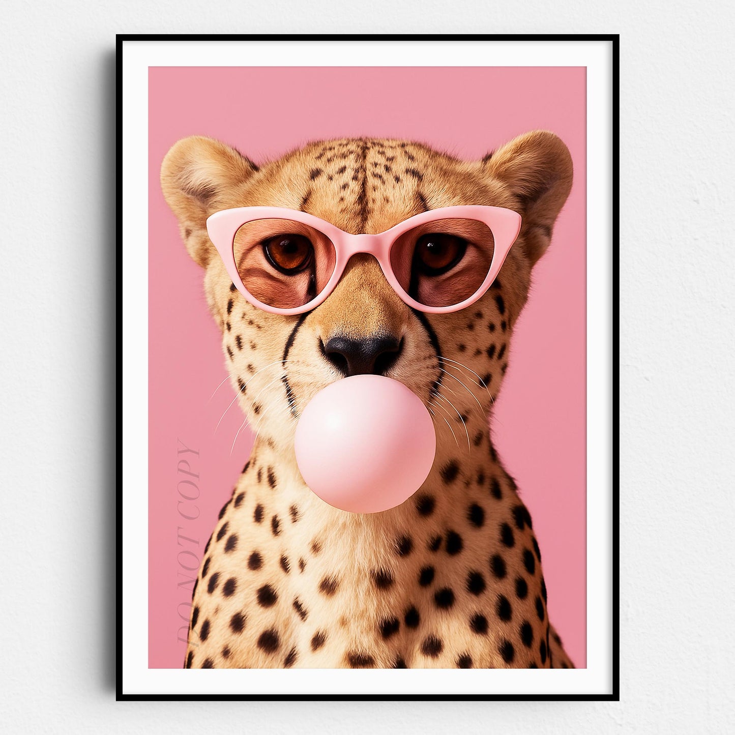 Cheetah with Sunglasses Blowing Pink Bubble Gum