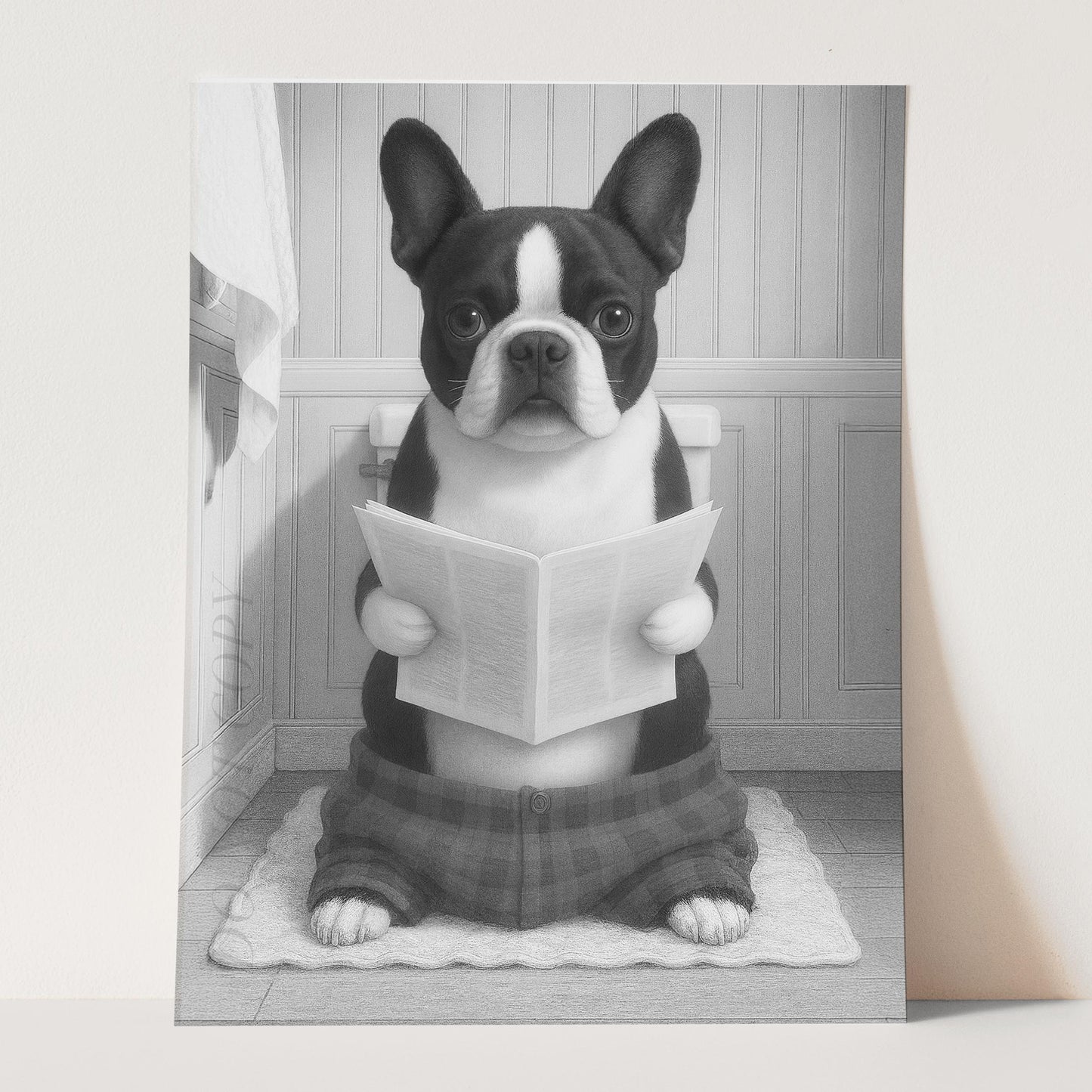 French Bulldog Reading The Newspaper On The Toilet