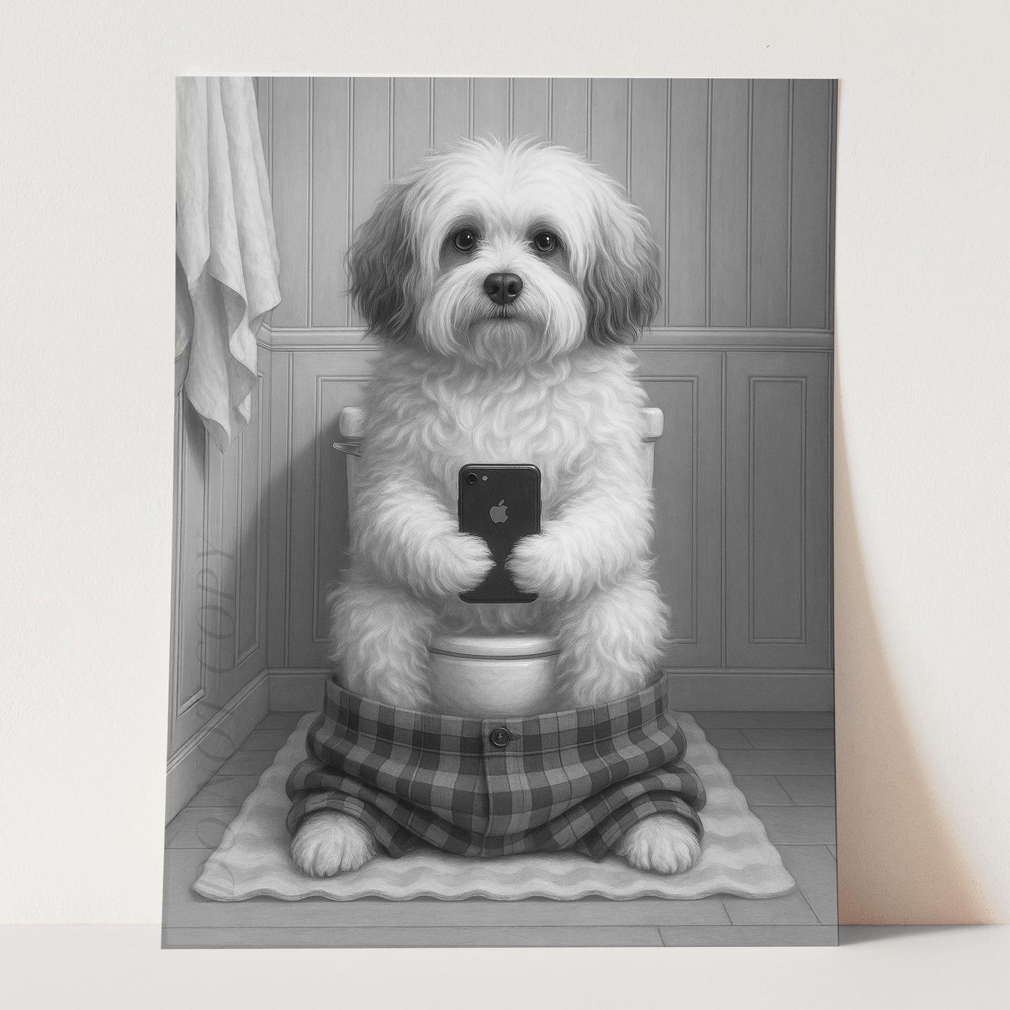 Havanese Dog On The Phone On The Toilet