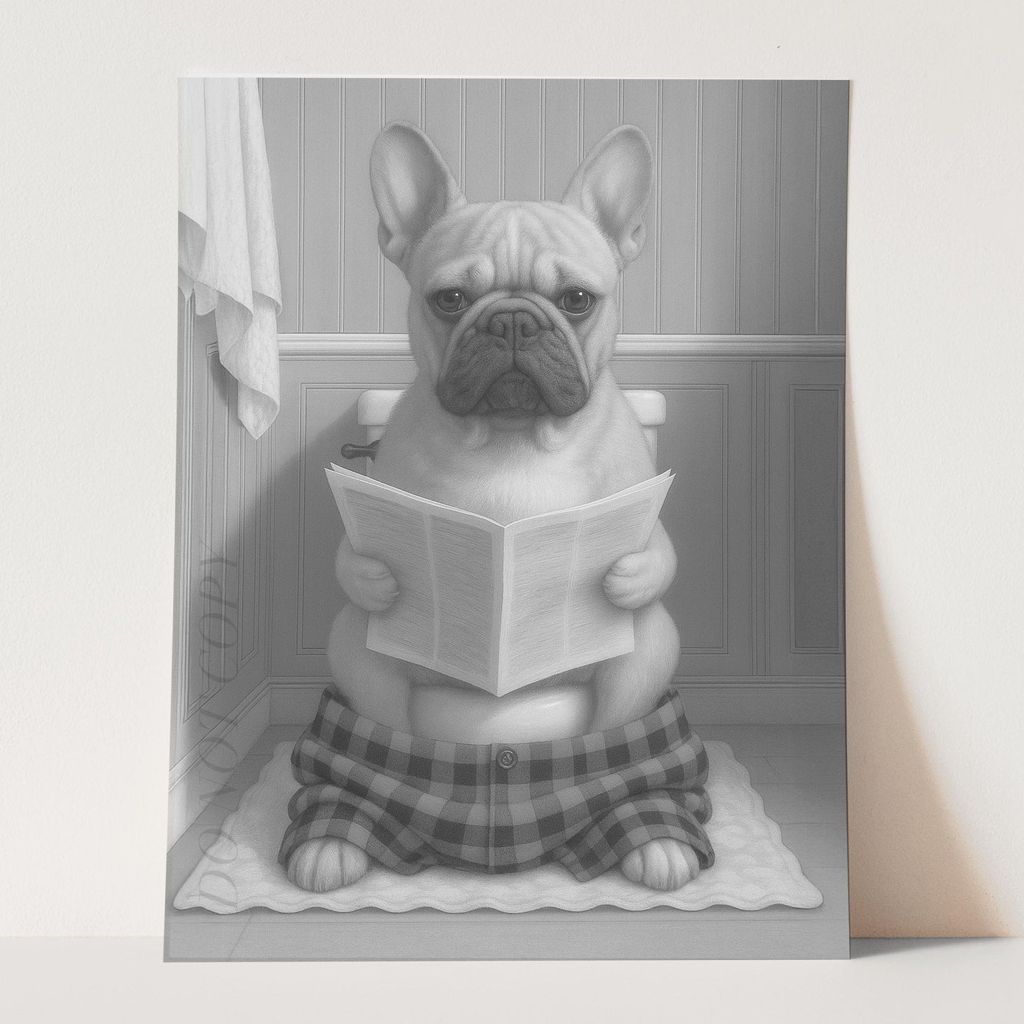 French Bulldog Reading The Newspaper On The Toilet II