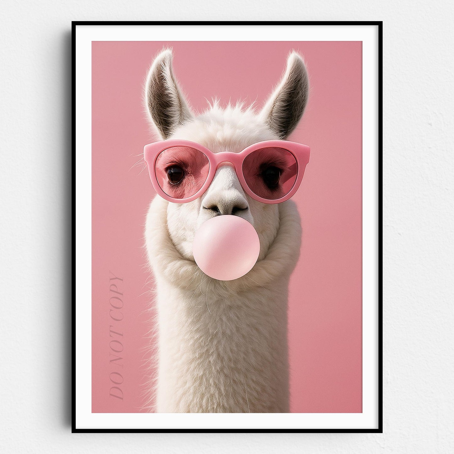Llama with Sunglasses Blowing Pink Bubble Gum