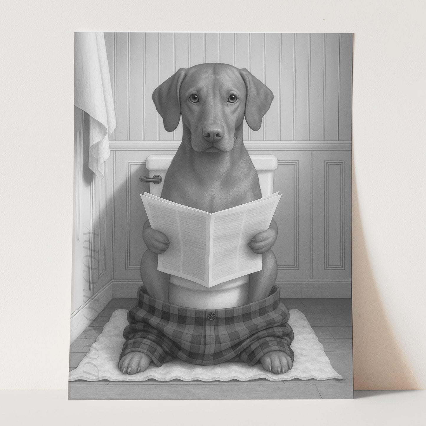 Vizsla Dog Reading The Newspaper On The Toilet