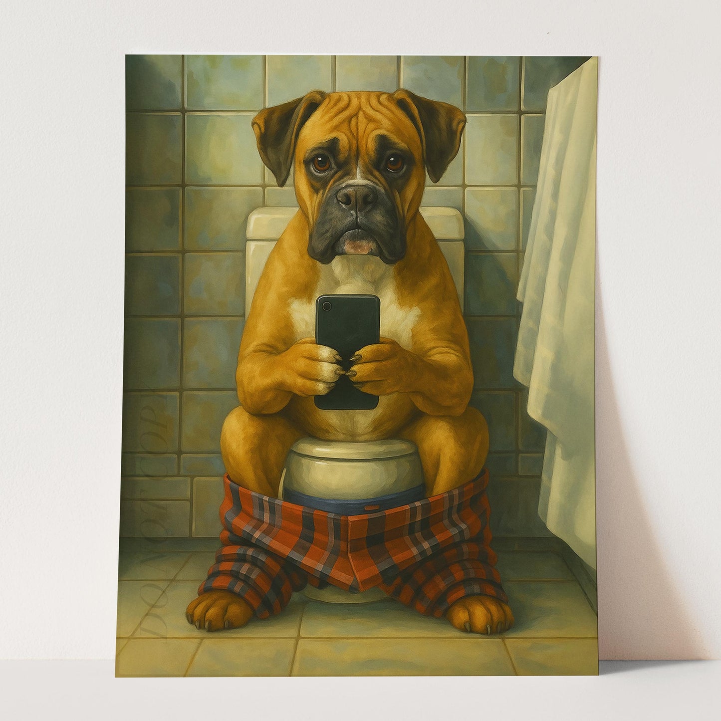 Boxer On The Toilet On The Phone
