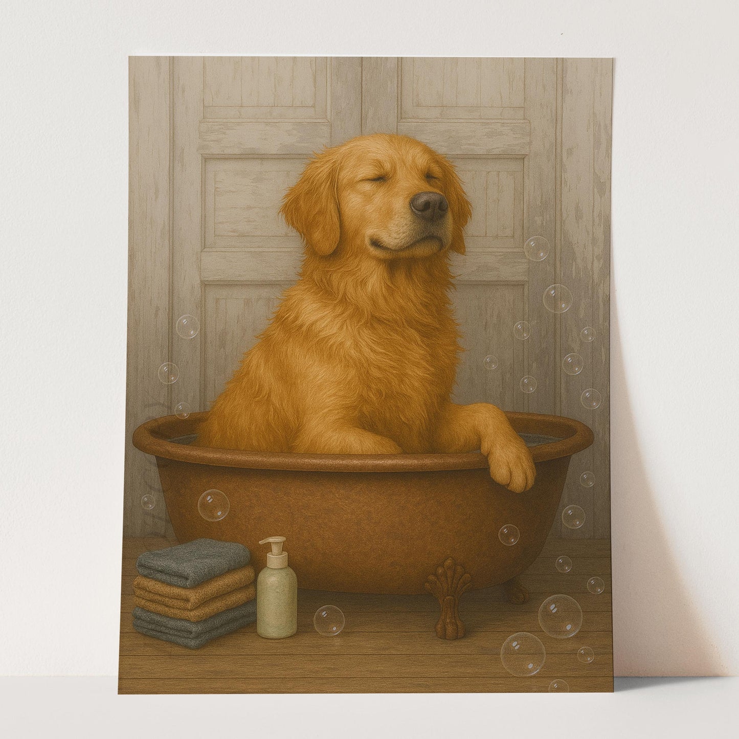 Golden Retriever In The Bathtub