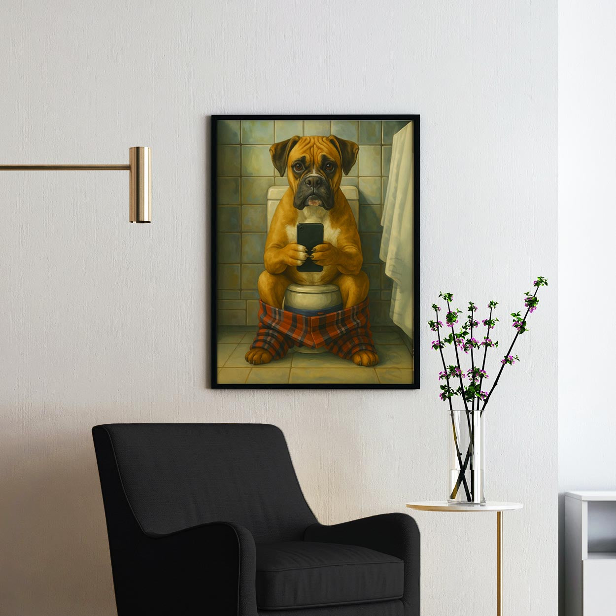 Boxer On The Toilet On The Phone