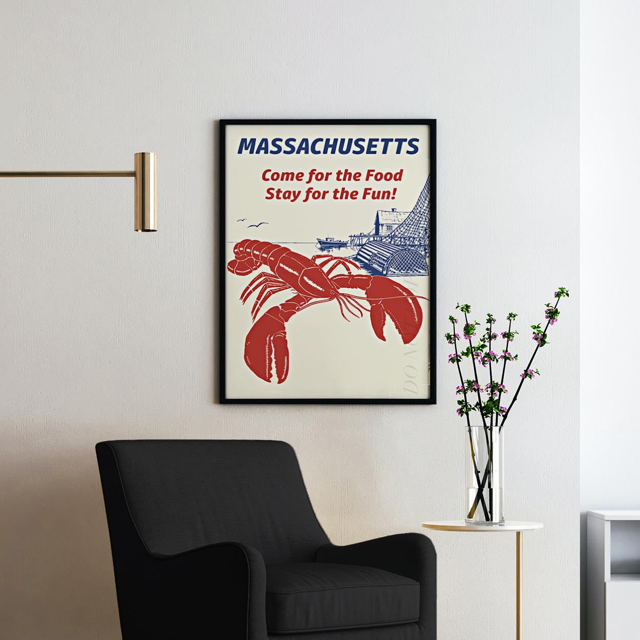 Massachusetts Lobster Seafood Cape Cod Kitchen Vintage Travel Poster