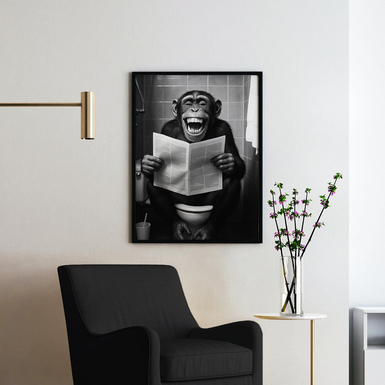Monkey Reading The Newspaper On The Toilet