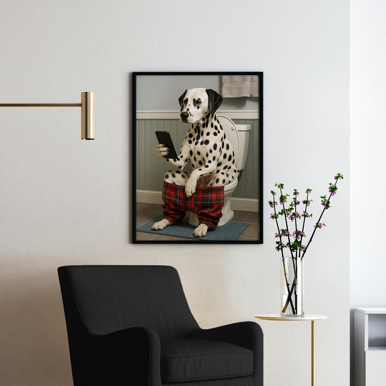 Dalmatian On The Phone On The Toilet