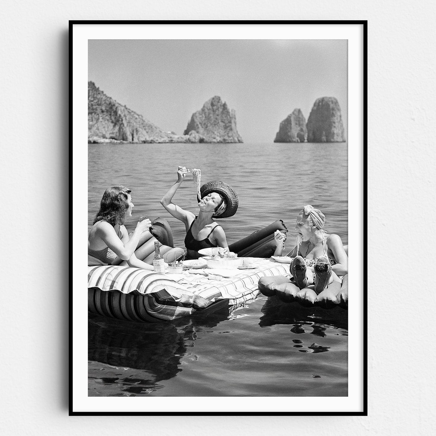 Floating Luncheon Three Women Eat Spaghetti on Lake of Capri 1939