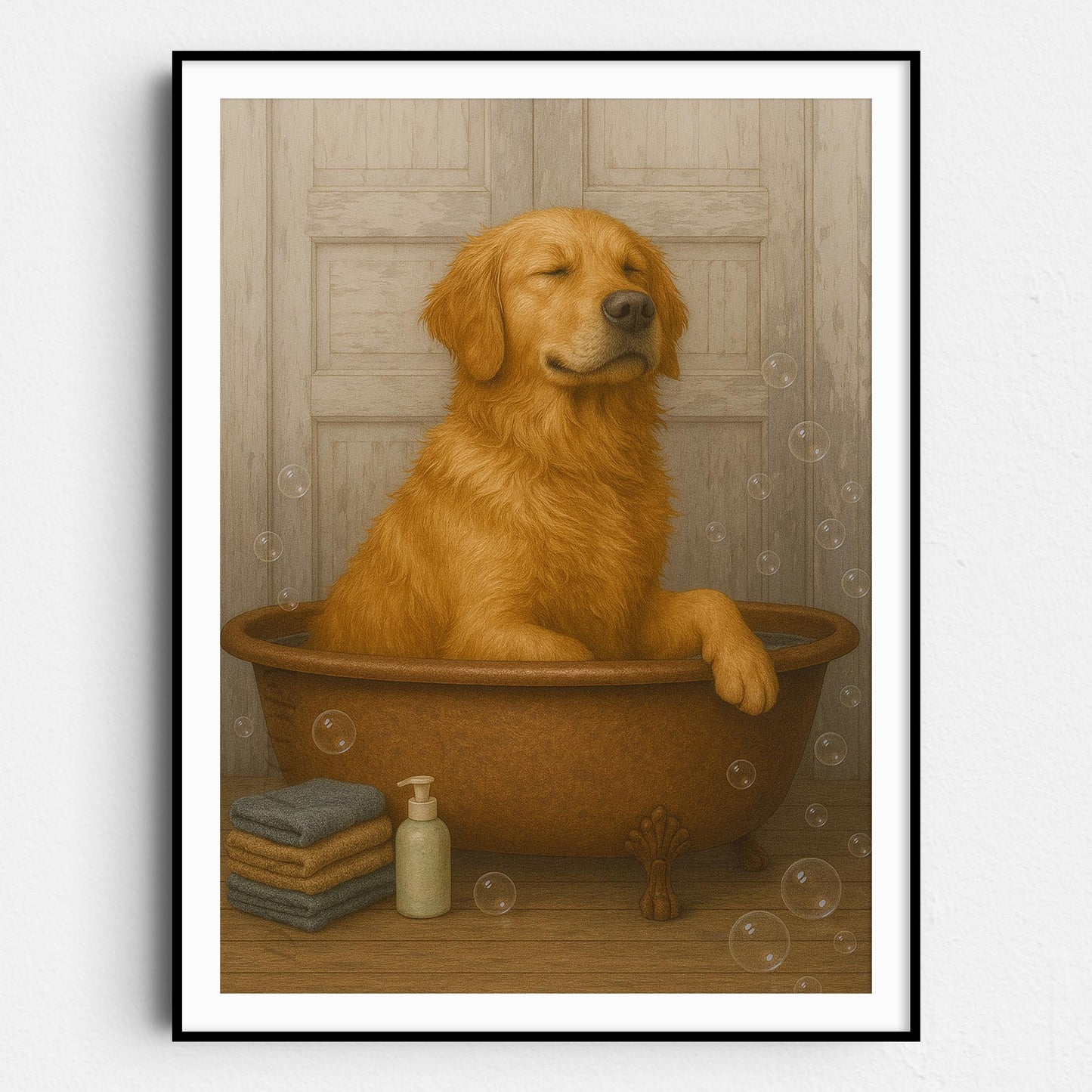 Golden Retriever In The Bathtub