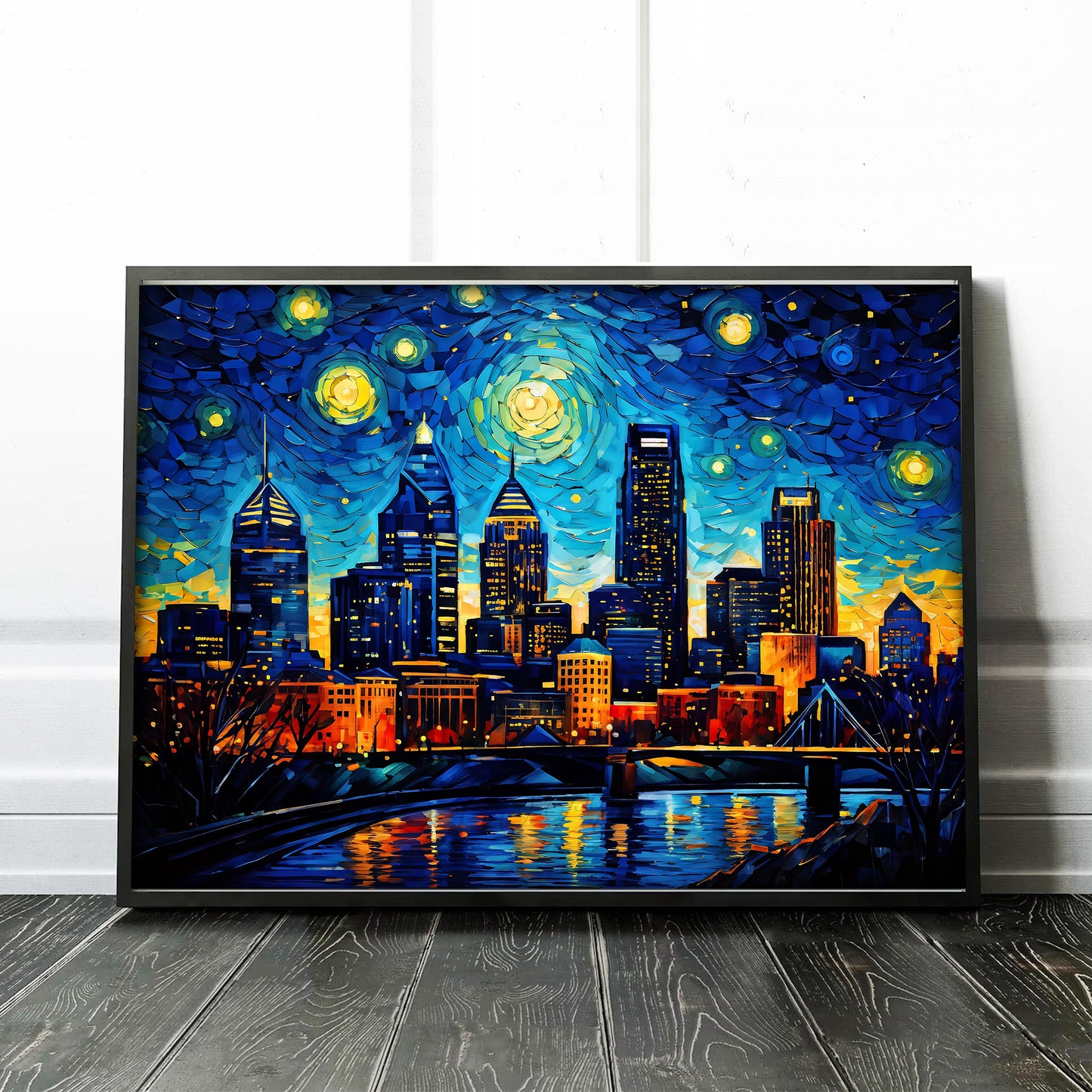 Philadelphia City Skyline as Van Gogh Starry Night