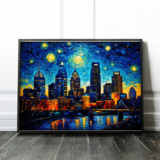 Philadelphia City Skyline as Van Gogh Starry Night