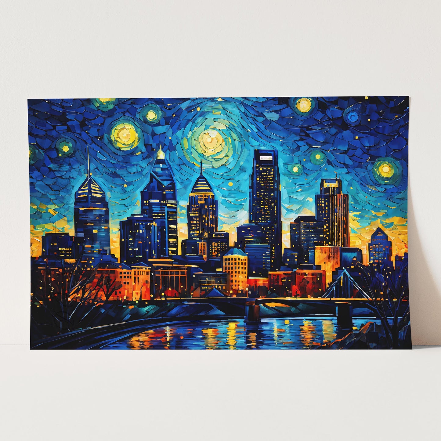 Philadelphia City Skyline as Van Gogh Starry Night