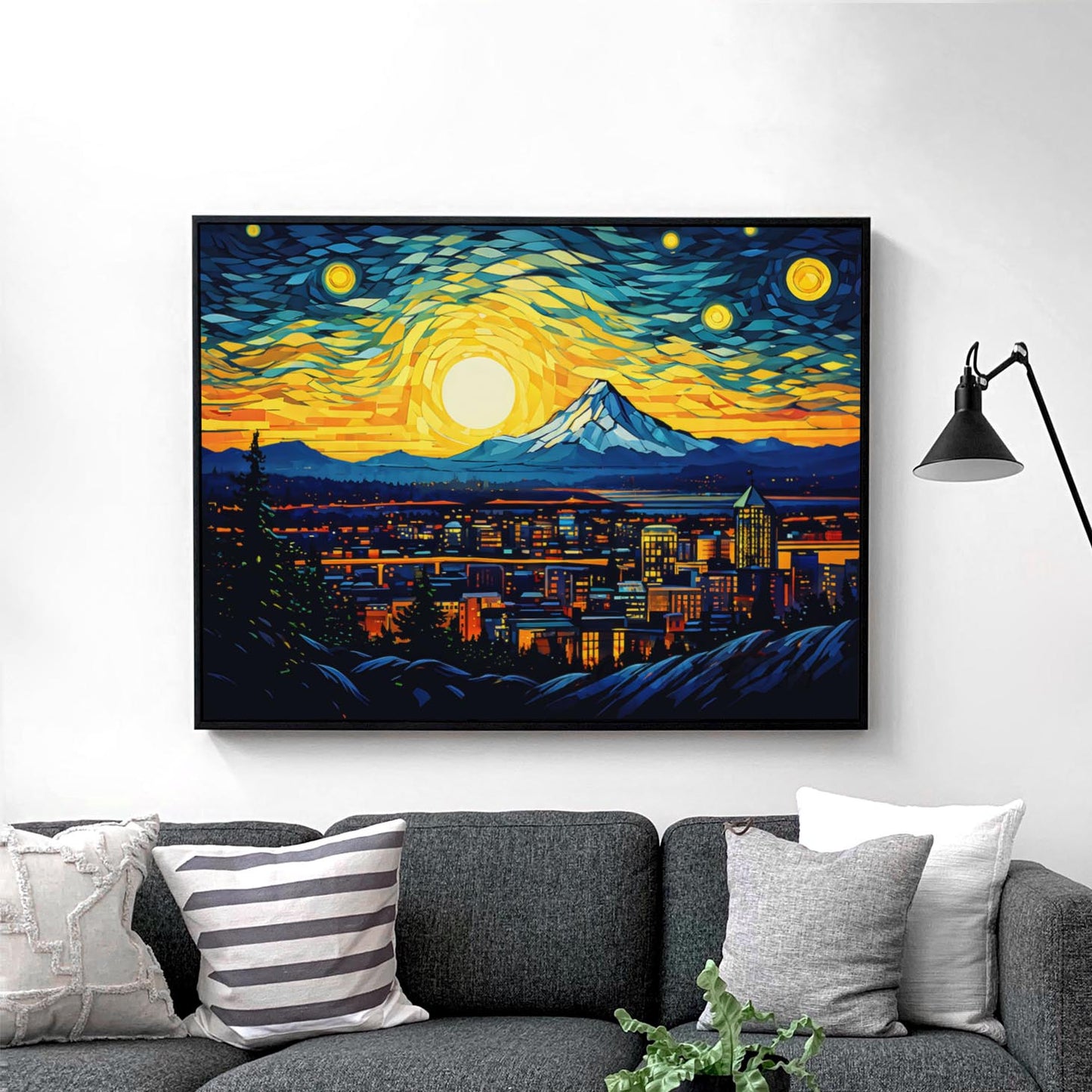 Portland Oregon Skyline as Van Gogh Starry Night