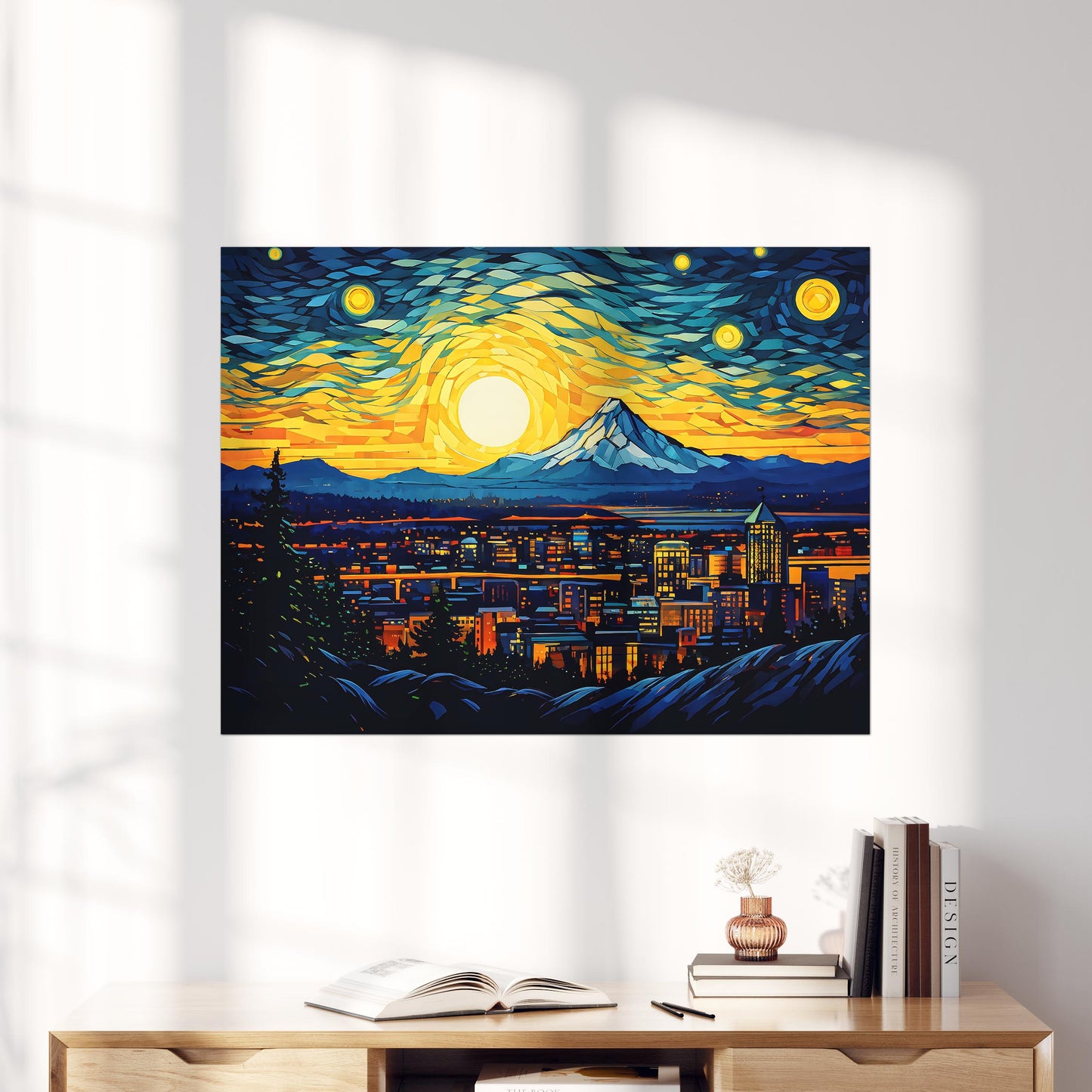 Portland Oregon Skyline as Van Gogh Starry Night