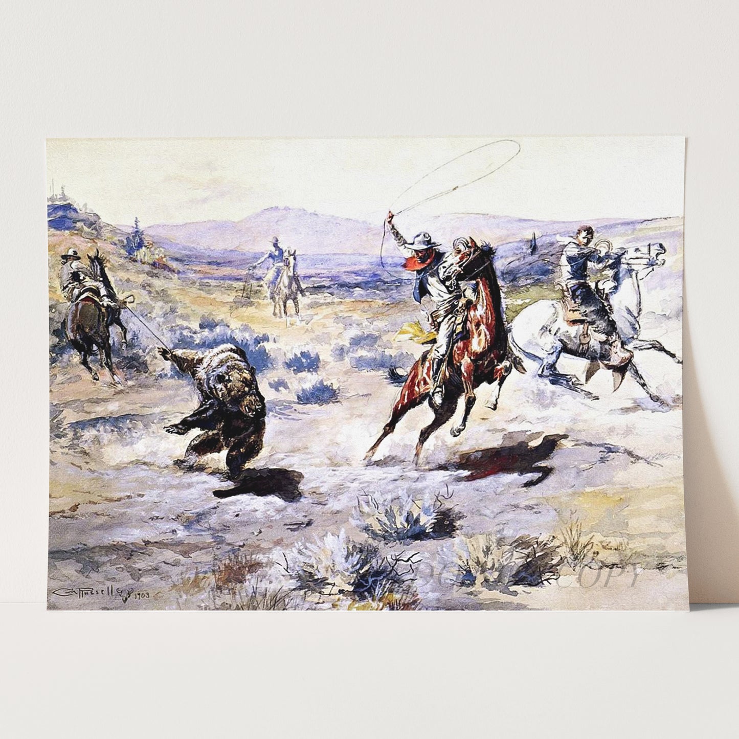 Roping A Grizzly by Charles M Russell