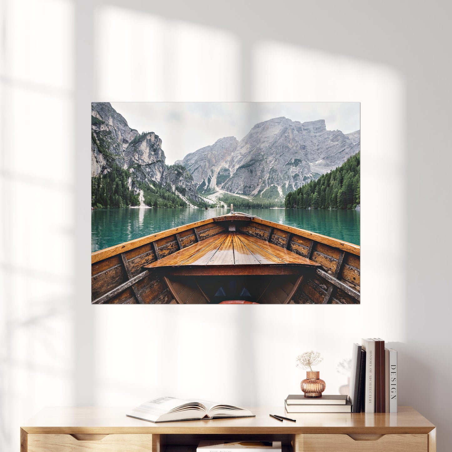 Row Boat on Lake with Mountain
