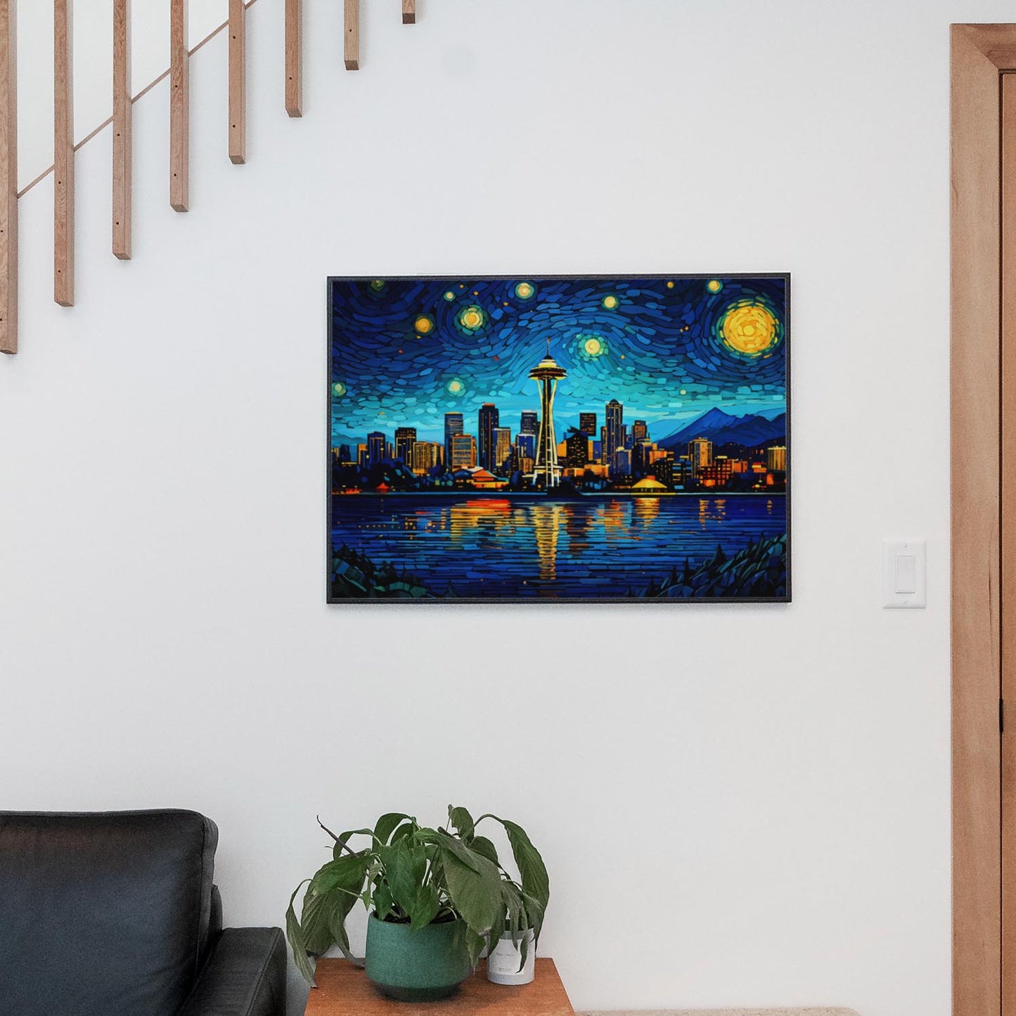 Seattle Washington Skyline as Van Gogh Starry Night