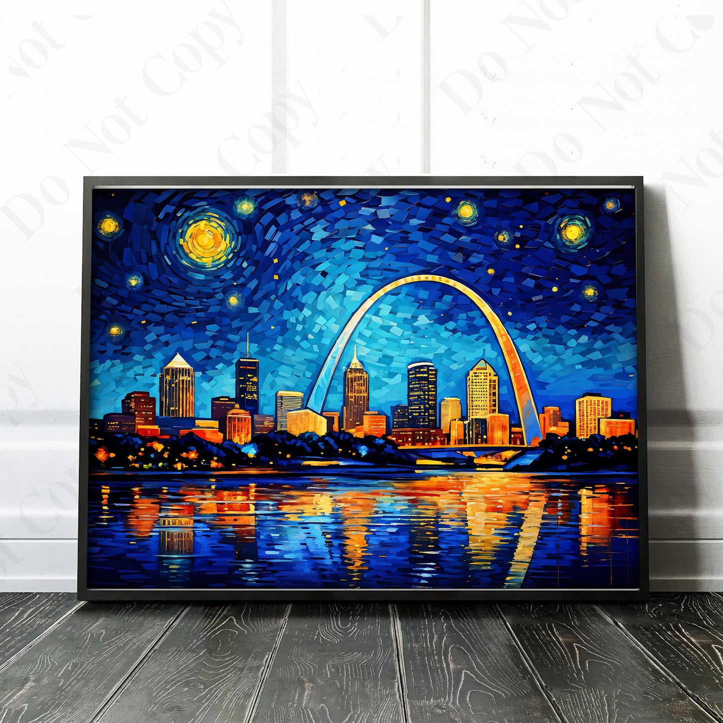 St Louis Missouri City Skyline as Van Gogh Starry Night