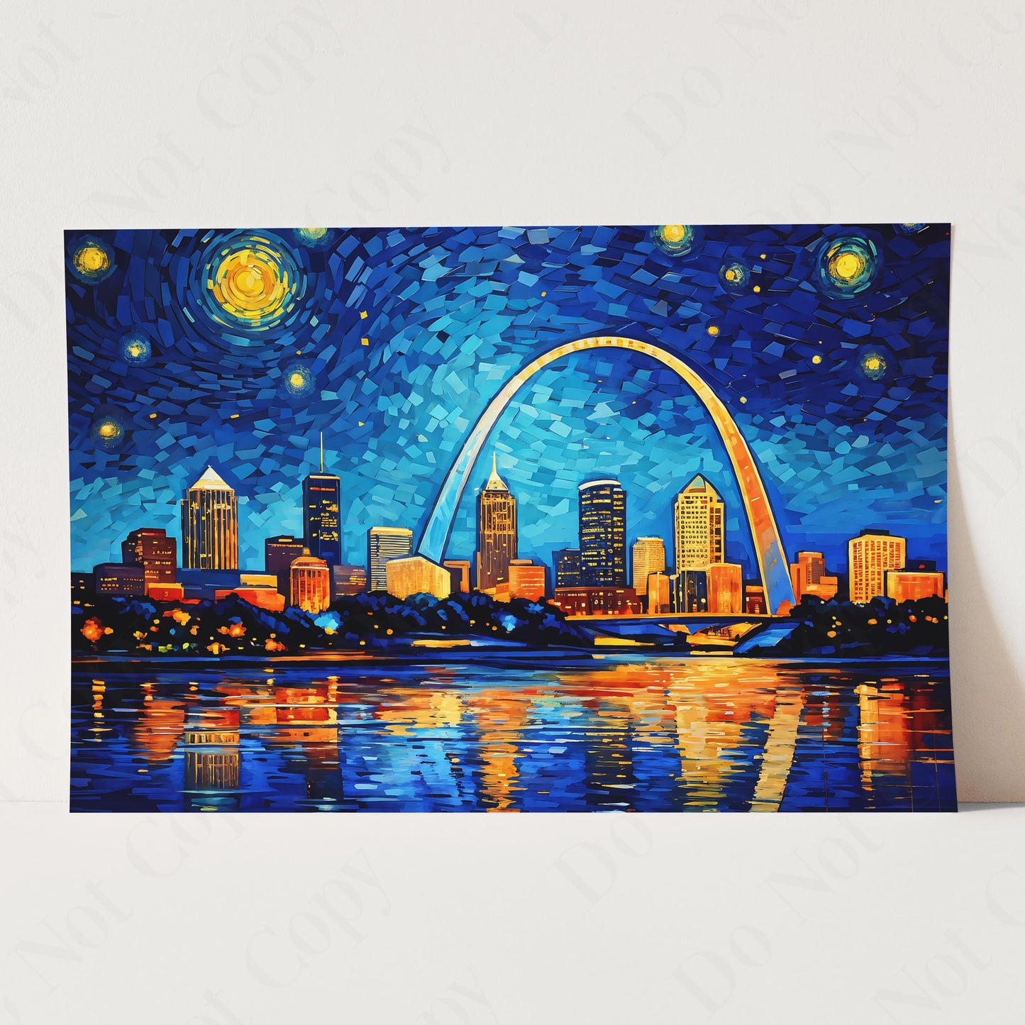 St Louis Missouri City Skyline as Van Gogh Starry Night