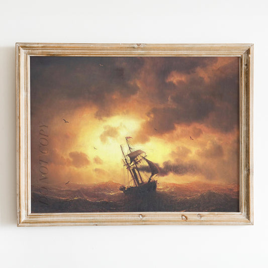 Steamship in Sunset by Marcus Larson