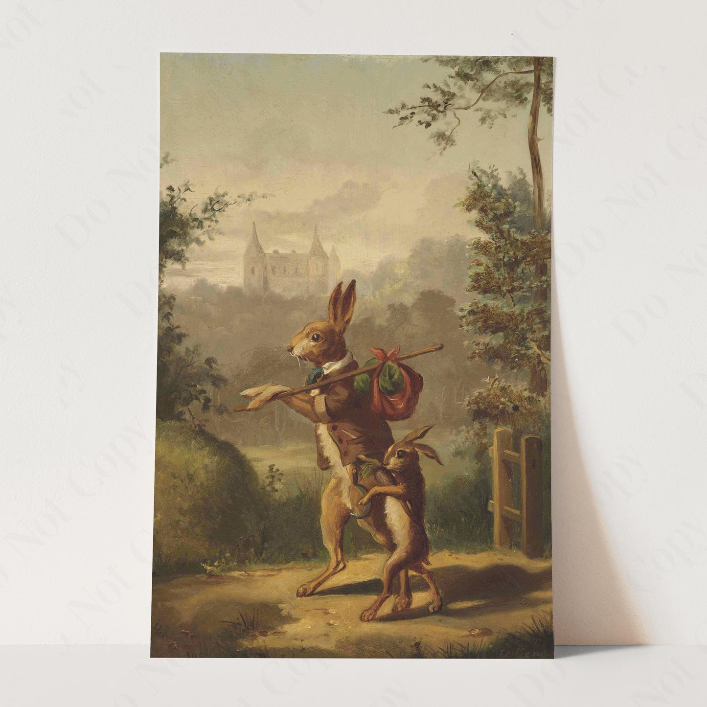 Two Hares With A Knapsack & A Castle Beyond