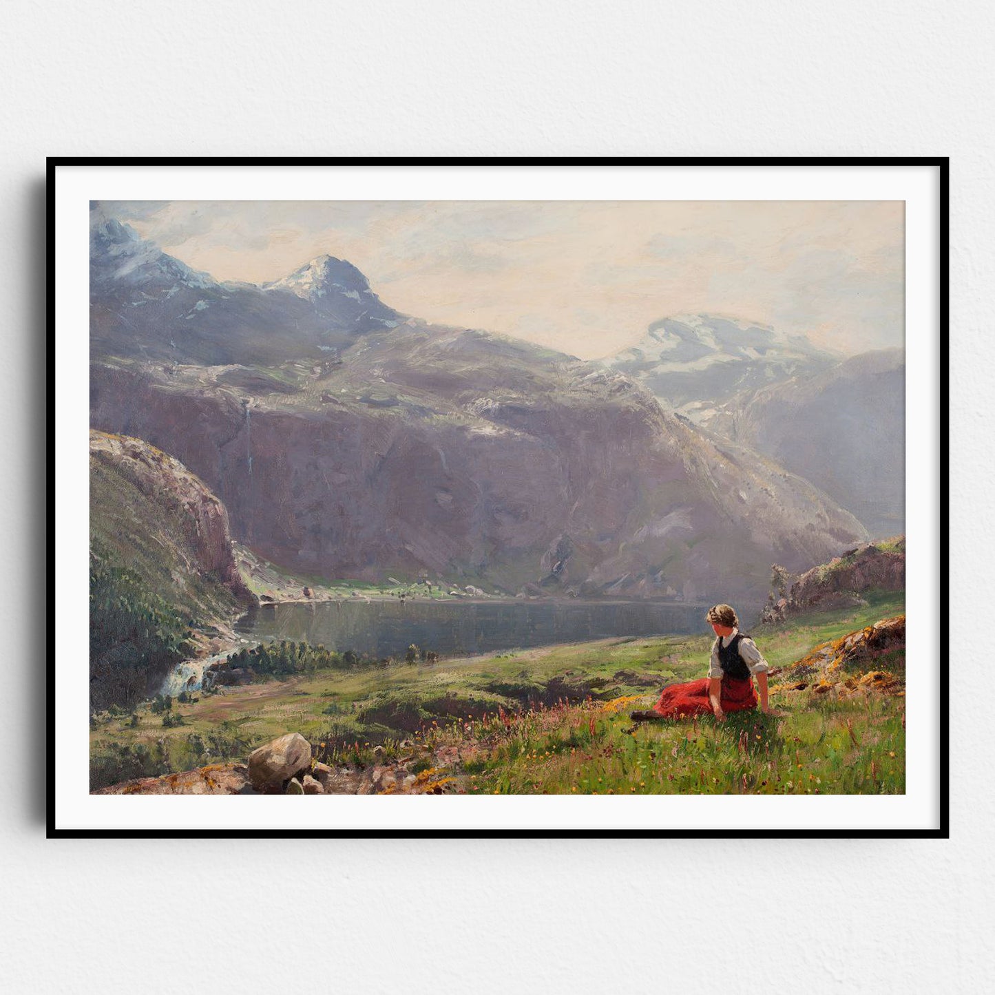 Young Girl in a Fjord Landscape by Hans Dahl