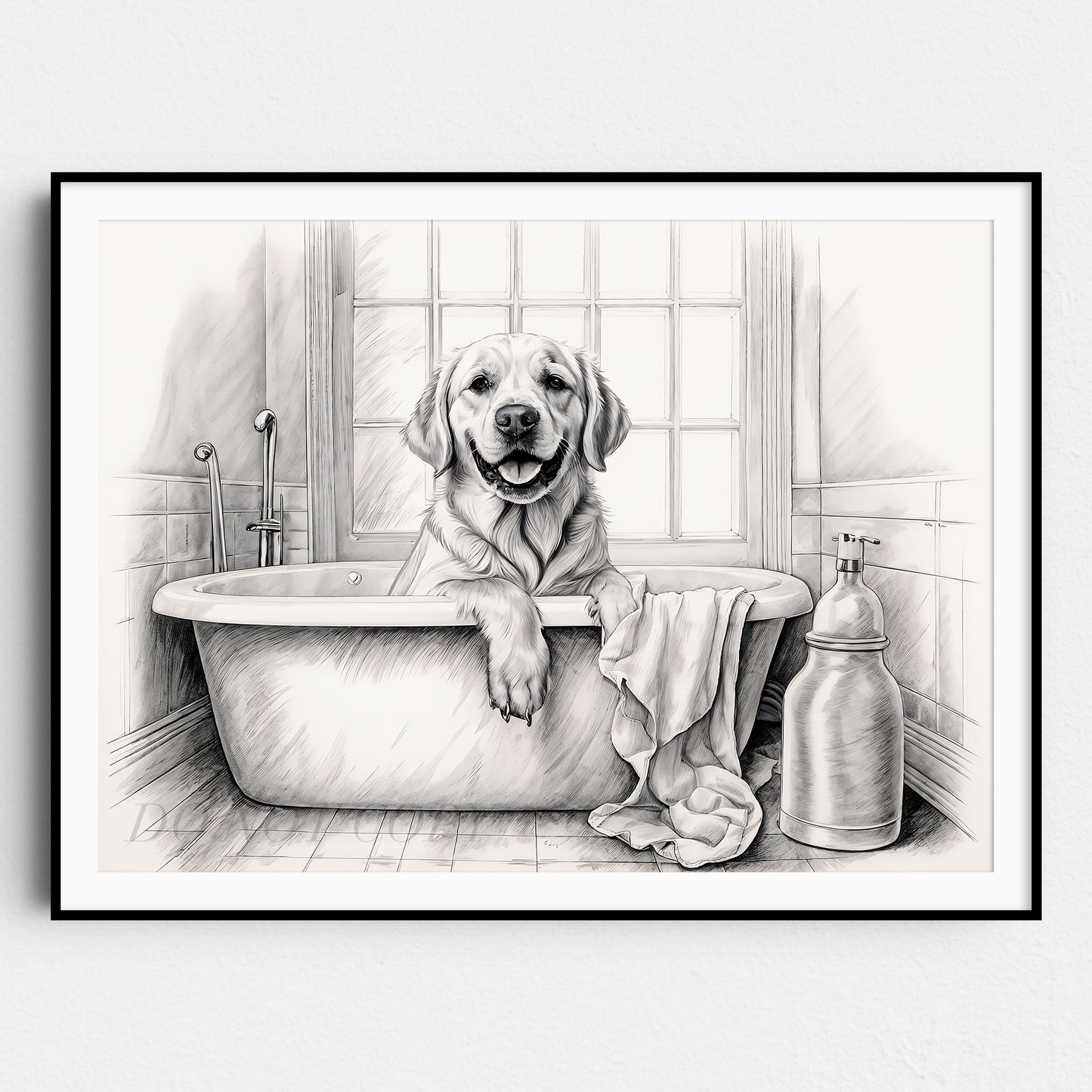 Yellow Labrador Retriever Taking Bath In Bathtub