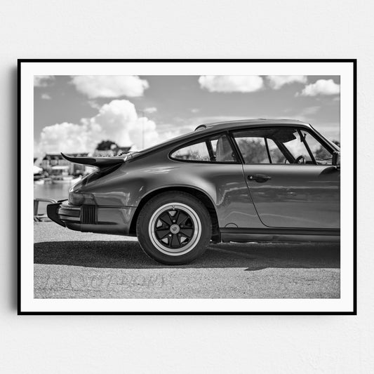 Rear View of A Vintage Black Porsche 911