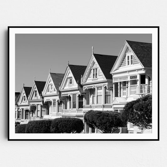 Painted Ladies Row of Victorian Houses San Francisco Black & White