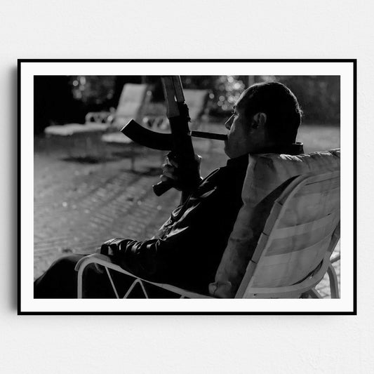 Tony Soprano Smoking a Cigar with a Machine Gun