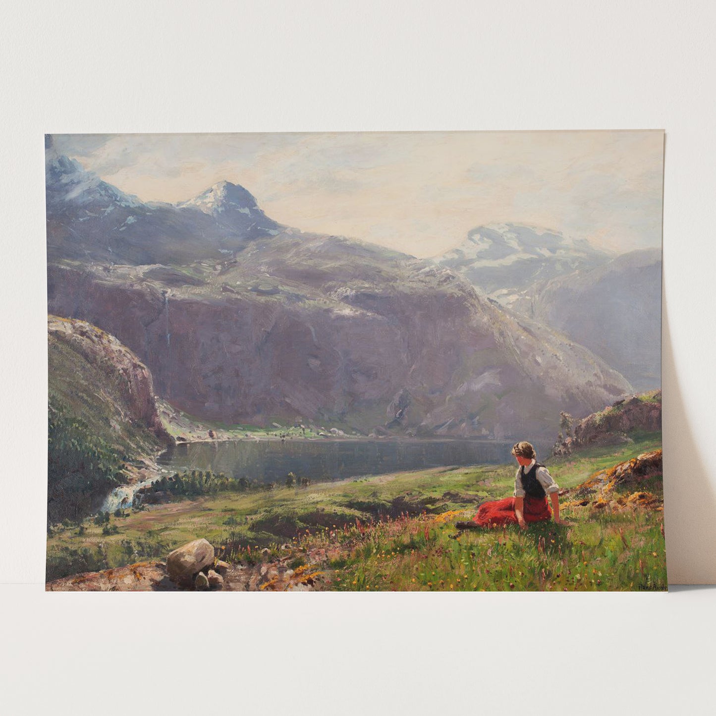Young Girl in a Fjord Landscape by Hans Dahl