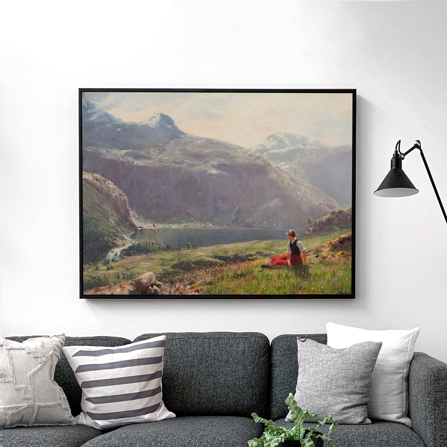 Young Girl in a Fjord Landscape by Hans Dahl