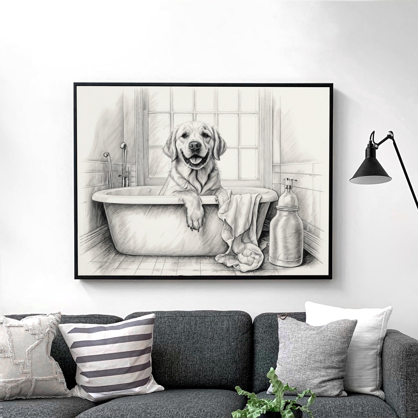 Yellow Labrador Retriever Taking Bath In Bathtub