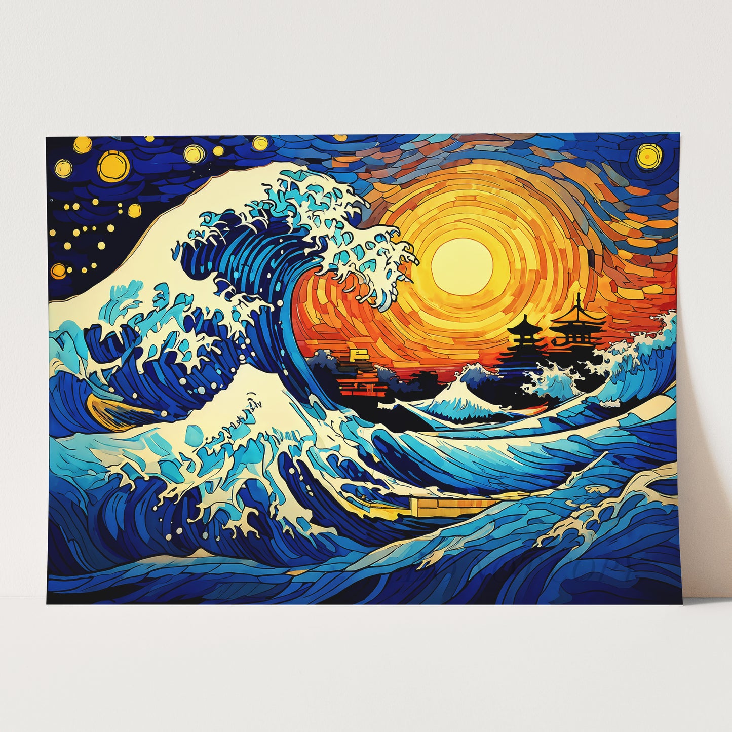 The Great Wave in the Style of Van Gogh