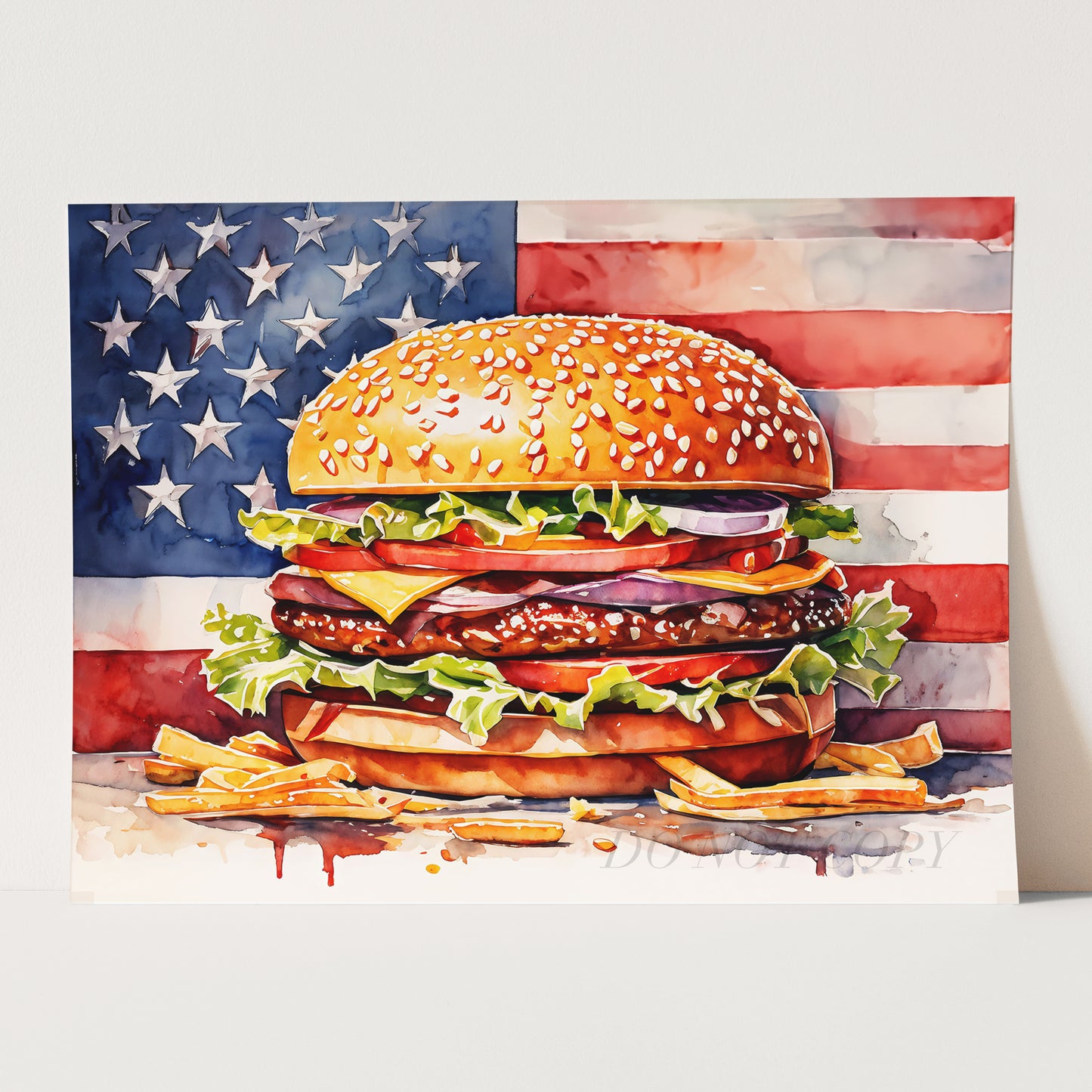 Patriotic Cheeseburger with American Flag
