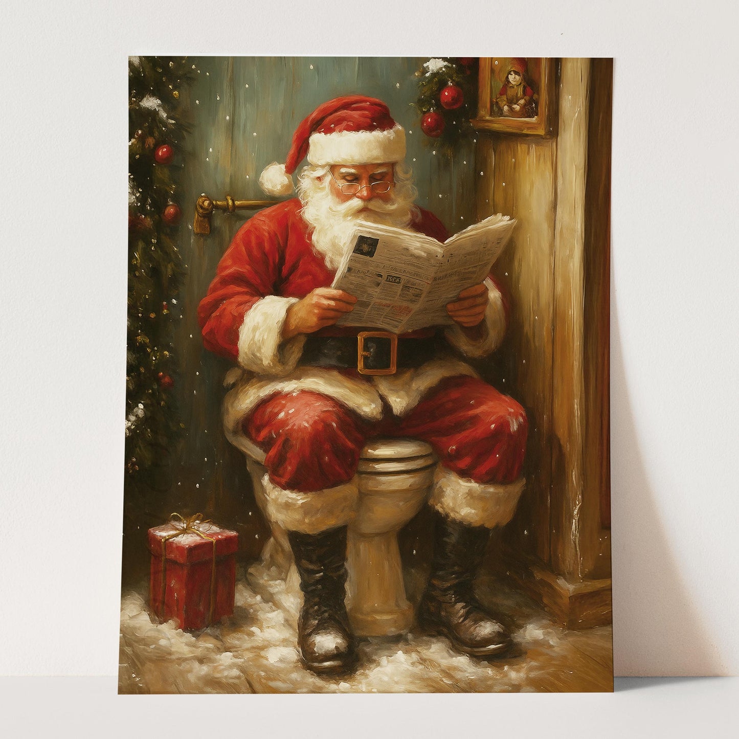 Santa Reading The Newspaper On The Toilet
