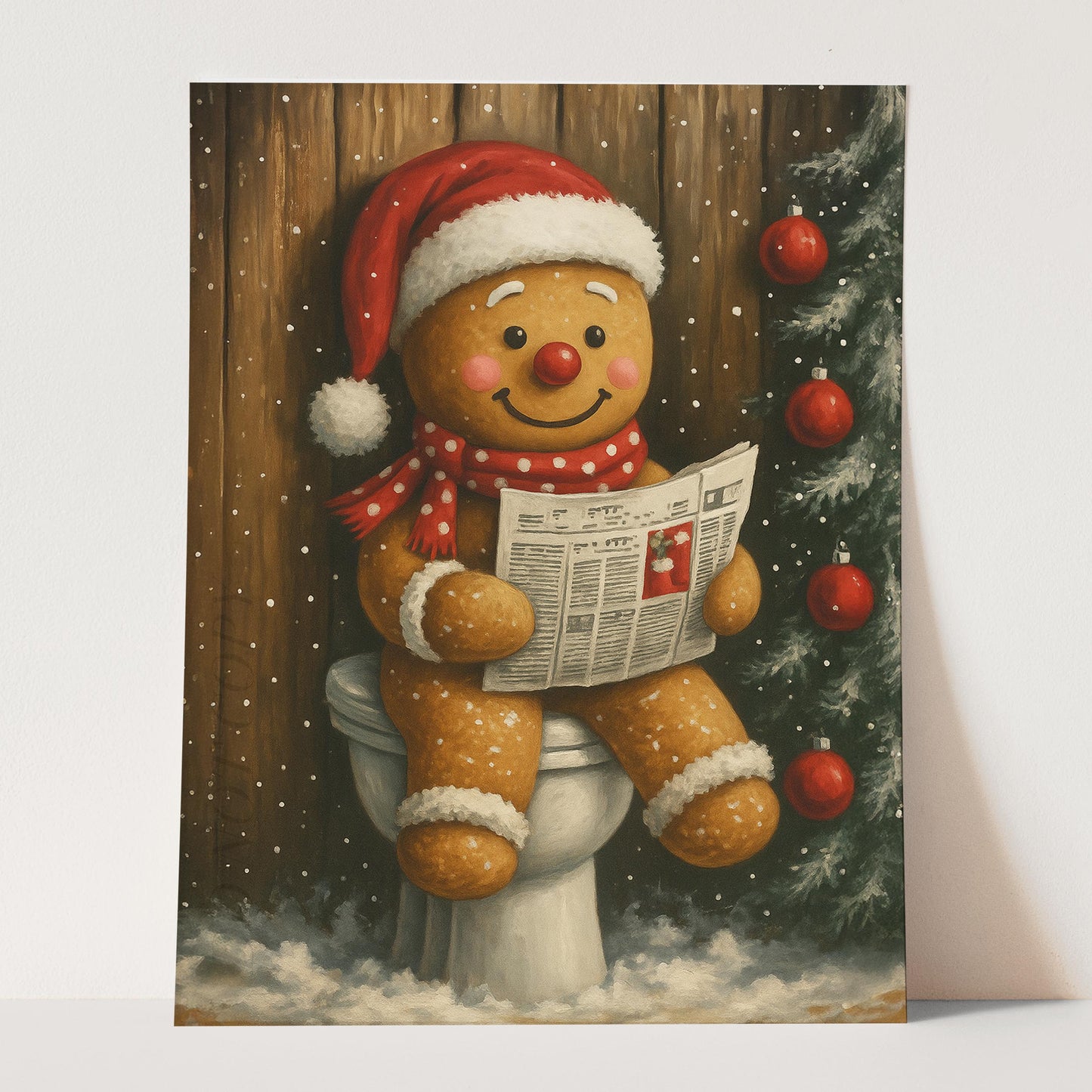 Christmas Gingerbread Man Reading The Newspaper On The Toilet