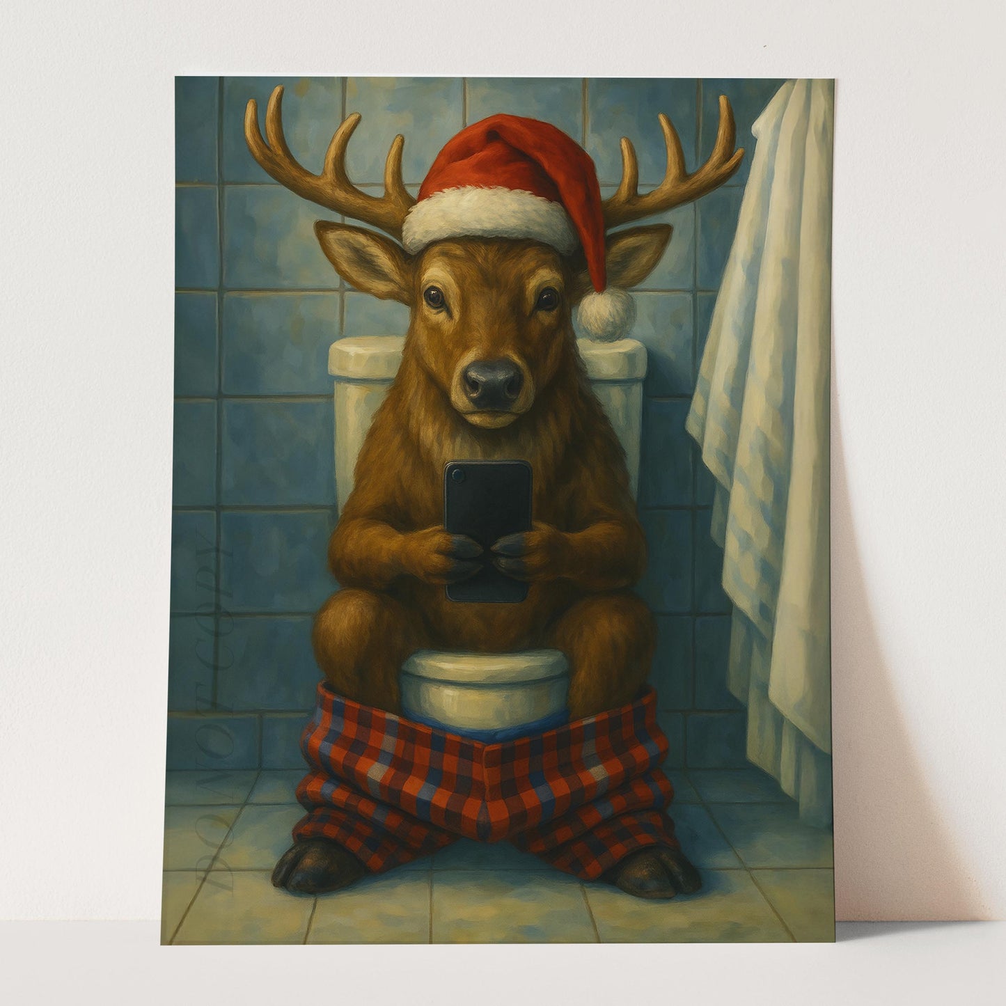 Reindeer On The Phone On The Toilet