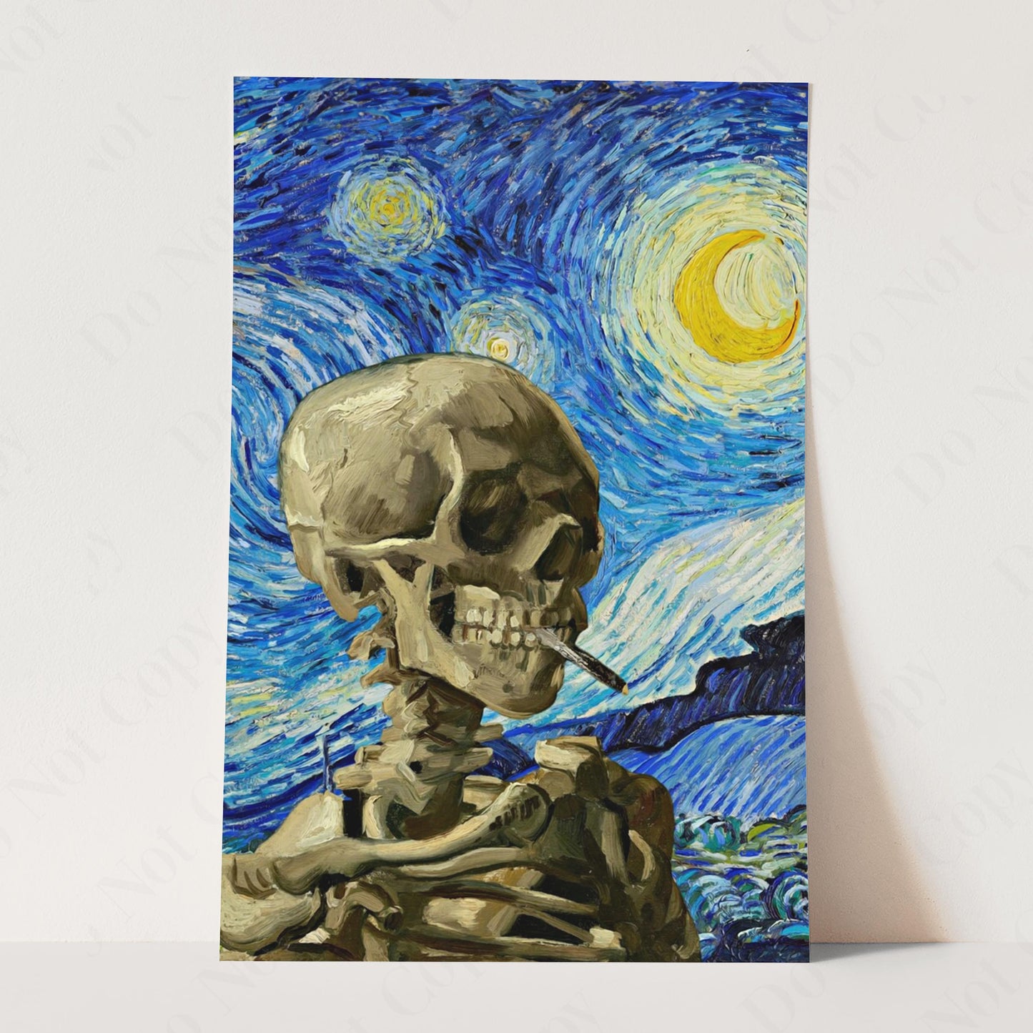 Vincent Van Gogh Starry Night & Smoking Skeleton