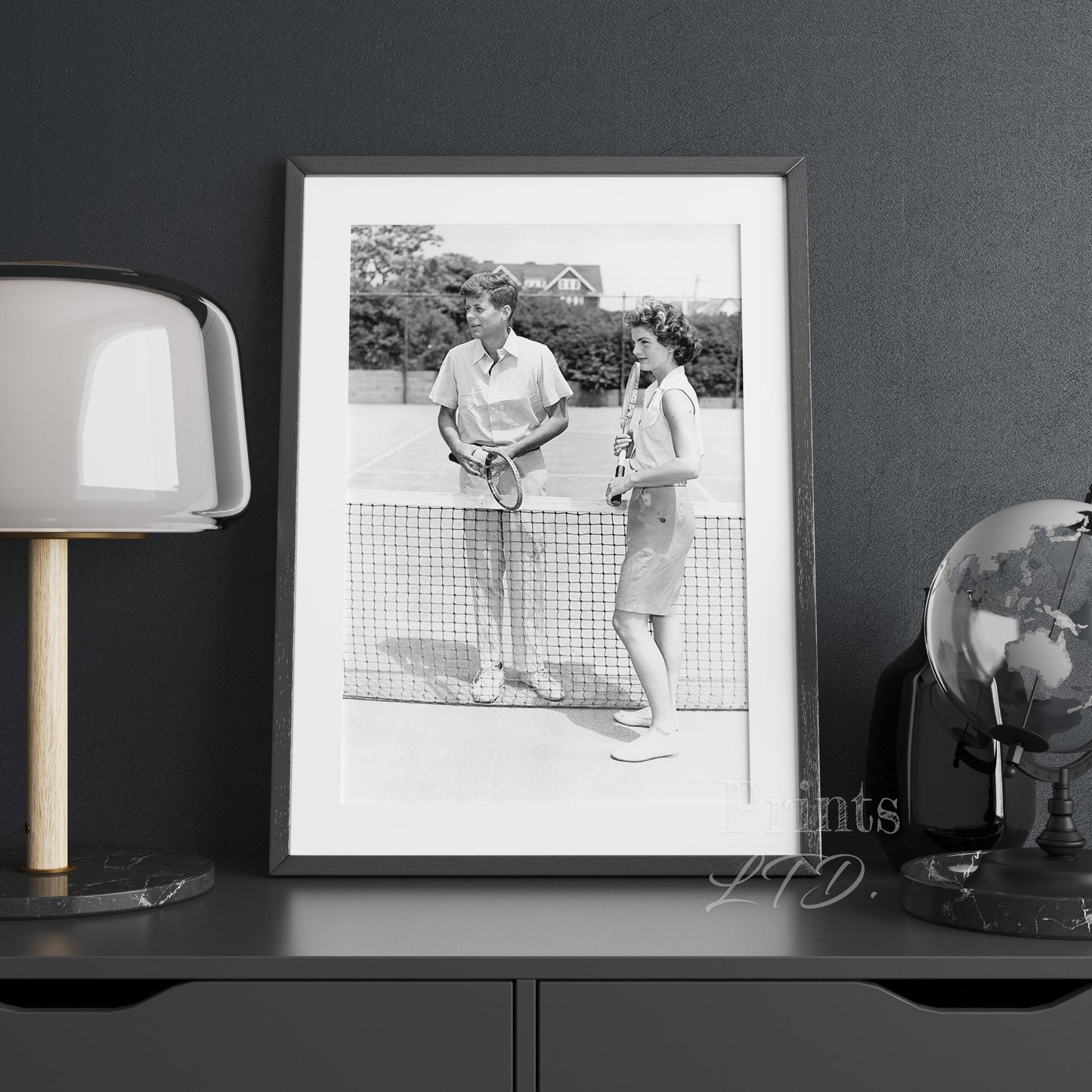 John F Kennedy (JFK) and Jackie Kennedy playing tennis circa 1950s