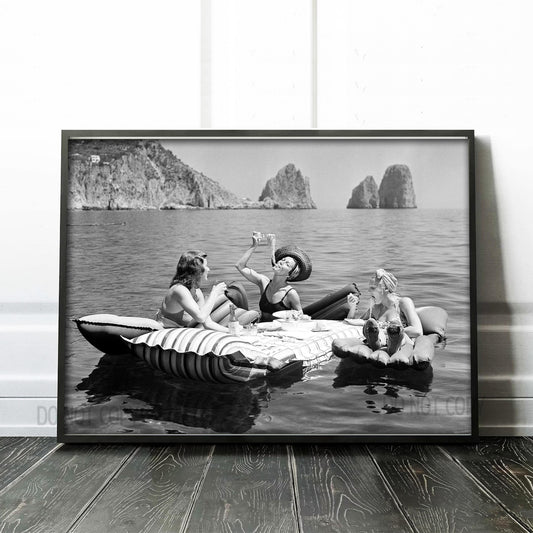 Floating Luncheon Three Women Eat Spaghetti on Lake of Capri 1939