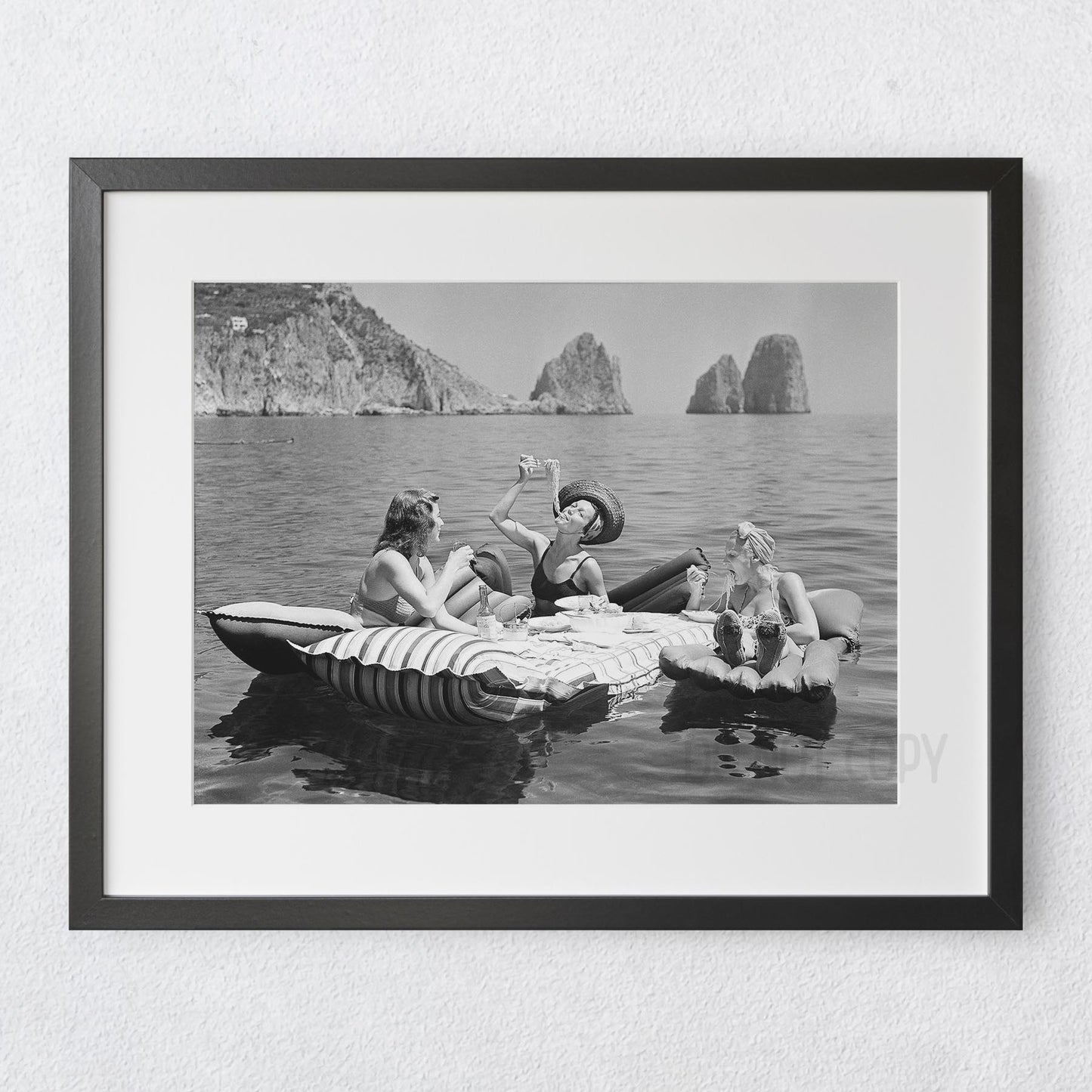 Floating Luncheon Three Women Eat Spaghetti on Lake of Capri 1939