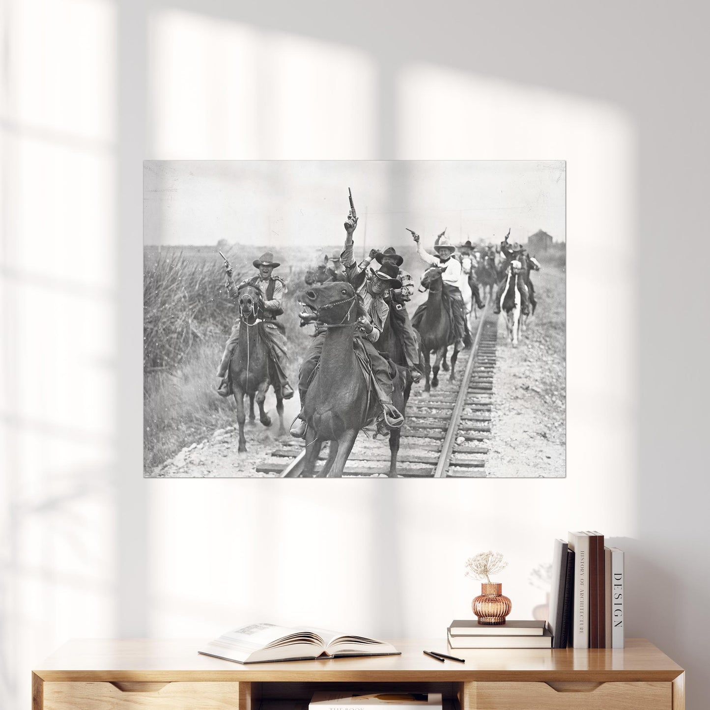 Cowboys Shooting Guns On Horseback