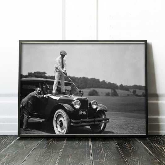 Golfing On Top Of Car Vintage 1920s Golf