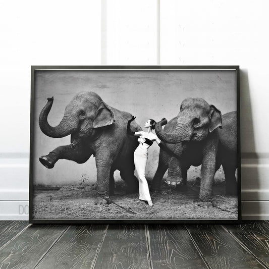 Dovima with the Elephants, Cirque d'hiver, August 1955. Dovima photographed by Richard Avedon